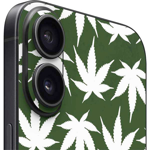 Marijuana Leaf White Pattern iPhone 16 Plus Skin